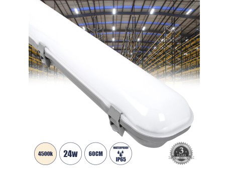 GloboStar® 60171 LED Γραμμικό Βιομηχανικό Φωτιστικό Tri-Proof 60cm 24W 2738lm 120° AC 220-240V Αδιάβροχο IP65 Μ60 x Π10.5 x Υ8cm Φυσικό Λευκό 4500K - 3 Χρόνια Εγγύηση