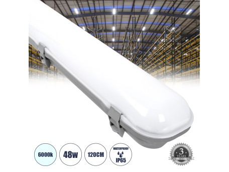 GloboStar® 60173 LED Γραμμικό Βιομηχανικό Φωτιστικό Tri-Proof 120cm 48W 5617lm 120° AC 220-240V Αδιάβροχο IP65 Μ120 x Π10,5 x Υ8cm Ψυχρό Λευκό 6000K - 3 Χρόνια Εγγύηση