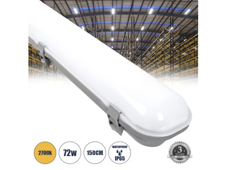 GloboStar® 60178 LED Γραμμικό Βιομηχανικό Φωτιστικό Tri-Proof 150cm 72W 8162lm 120° AC 220-240V Αδιάβροχο IP65 Μ150 x Π10,5 x Υ8cm Θερμό Λευκό 2700K - 3 Χρόνια Εγγύηση