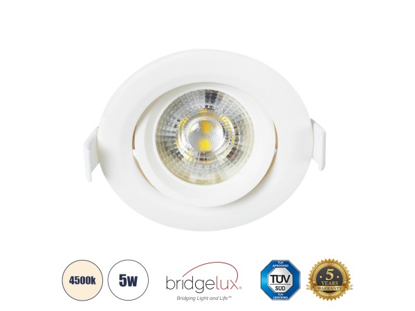 GLOBOSTAR® DE VALERA 60183 Χωνευτό Κινούμενο Downlight Σποτ LED 5W 485lm 60° AC 220-240V IP20 Φυσικό Λευκό 4500K - Bridgelux SMD Chip & TÜV SÜD Driver - Λευκό Ματ - Μ9 x Π9 x Υ4cm / Q8cm - 3 Χρόνια Εγγύηση