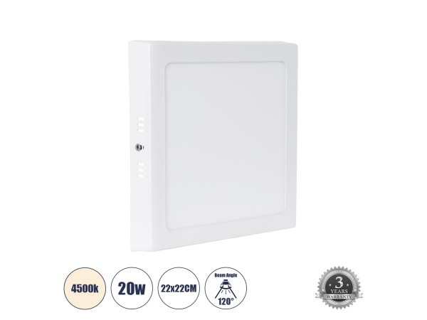 GLOBOSTAR® PANELO 60204 Panel Οροφής LED 20W 1900lm 120° AC 220-240V IP20 Φυσικό Λευκό 4500K - Lumileds SMD Chip & TÜV SÜD Driver - Λευκό Γαλακτερό - Μ22 x Π22 x Υ3cm / Q20 x 20cm - 3 Χρόνια Εγγύηση