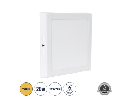 GLOBOSTAR® PANELO 60205 Panel Οροφής LED 20W 1800lm 120° AC 220-240V IP20 Θερμό Λευκό 2700K - Lumileds SMD Chip & TÜV SÜD Driver - Λευκό Γαλακτερό - Μ22 x Π22 x Υ3cm / Q20 x 20cm - 3 Χρόνια Εγγύηση