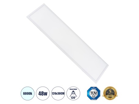 GLOBOSTAR® PANELETI 60212 Χωνευτό Panel Οροφής 120x30 LED 48W 4800lm 120° UGR<19 AC 220-240V IP20 Ψυχρό Λευκό 6000K - Lumileds SMD Chip & TÜV SÜD Driver - Λευκό Γαλακτερό - Μ120 x Π30 x Υ1.5cm / Q116 x 26cm - 5 Χρόνια Εγγύηση
