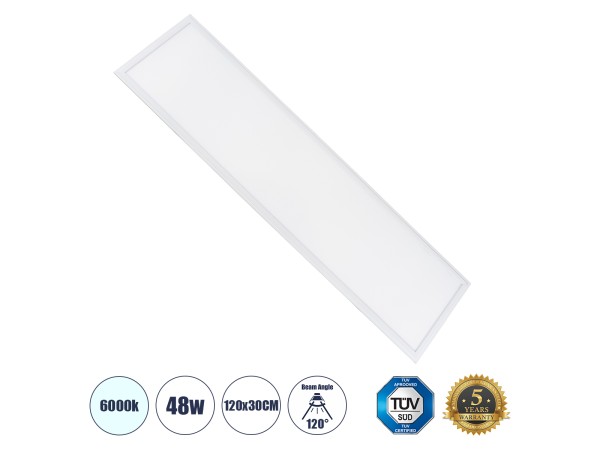 GLOBOSTAR® PANELETI 60212 Χωνευτό Panel Οροφής 120x30 LED 48W 4800lm 120° UGR<19 AC 220-240V IP20 Ψυχρό Λευκό 6000K - Lumileds SMD Chip & TÜV SÜD Driver - Λευκό Γαλακτερό - Μ120 x Π30 x Υ1.5cm / Q116 x 26cm - 5 Χρόνια Εγγύηση
