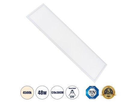 GLOBOSTAR® PANELETI 60213 Χωνευτό Panel Οροφής 120x30 LED 48W 4560lm 120° UGR<19 AC 220-240V IP20 Φυσικό Λευκό 4500K - Lumileds SMD Chip & TÜV SÜD Driver - Λευκό Γαλακτερό - Μ120 x Π30 x Υ1.5cm / Q116 x 26cm - 5 Χρόνια Εγγύηση