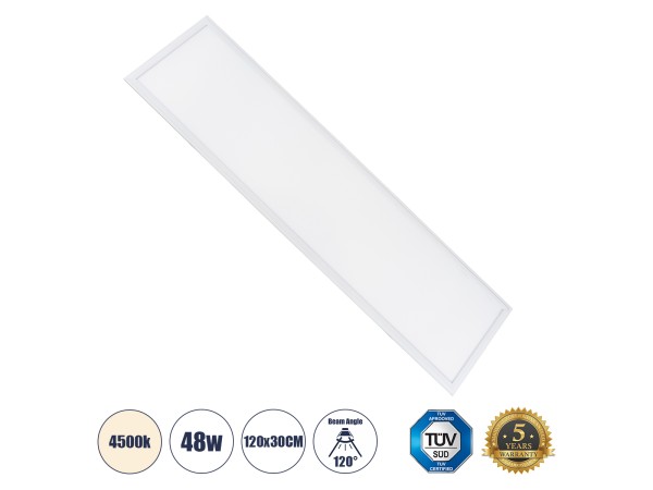 GLOBOSTAR® PANELETI 60213 Χωνευτό Panel Οροφής 120x30 LED 48W 4560lm 120° UGR<19 AC 220-240V IP20 Φυσικό Λευκό 4500K - Lumileds SMD Chip & TÜV SÜD Driver - Λευκό Γαλακτερό - Μ120 x Π30 x Υ1.5cm / Q116 x 26cm - 5 Χρόνια Εγγύηση