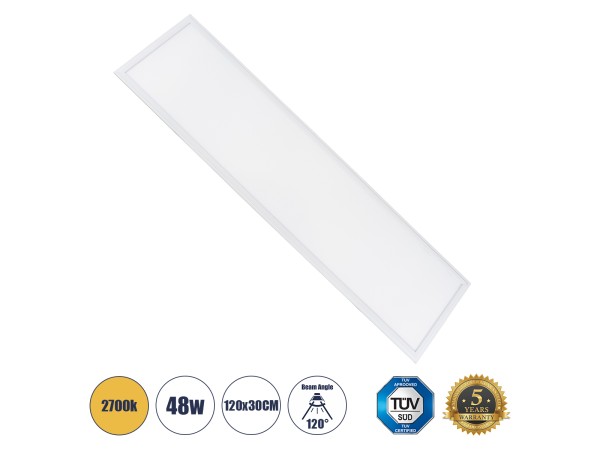 GLOBOSTAR® PANELETI 60214 Χωνευτό Panel Οροφής 120x30 LED 48W 4320lm 120° UGR<19 AC 220-240V IP20 Θερμό Λευκό 2700K - Lumileds SMD Chip & TÜV SÜD Driver - Λευκό Γαλακτερό - Μ120 x Π30 x Υ1.5cm / Q116 x 26cm - 5 Χρόνια Εγγύηση
