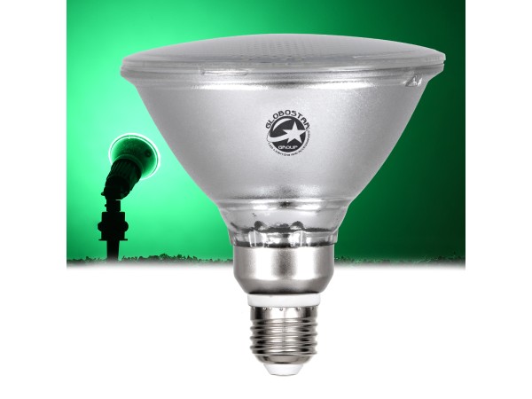 GLOBOSTAR® GARDENPAR 60230 Σποτ E27 PAR38 Σκληρού Υάλου LED 18W 900lm 60° AC 220-240V Αδιάβροχο IP65 Πράσινο - Μ12 x Π12 x Υ13cm - 3 Χρόνια Εγγύηση