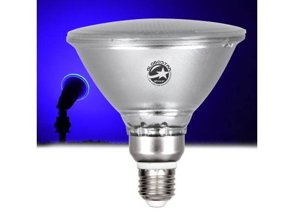 GLOBOSTAR® GARDENPAR 60231 Σποτ E27 PAR38 Σκληρού Υάλου LED 18W 1200lm 60° AC 220-240V Αδιάβροχο IP65 Μπλε - Lumileds SMD Chip - Μ12 x Π12 x Υ13cm - 3 Χρόνια Εγγύηση