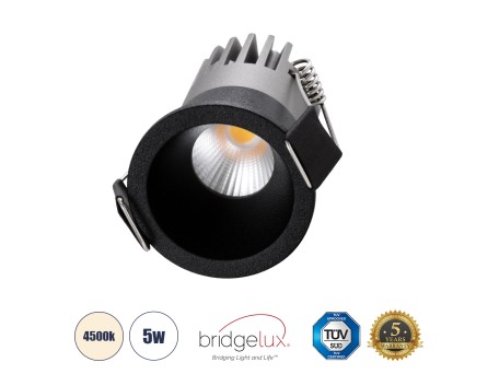 GLOBOSTAR® MICRO-S 60238 Χωνευτό Downlight Σποτ LED 5W 650lm 38° AC 220-240V IP20 Φυσικό Λευκό 4500K - Bridgelux COB Chip & TÜV SÜD Driver - Μαύρο Ματ - Μ4 x Π4 x Υ5.9cm / Q3.5cm - 5 Χρόνια Εγγύηση