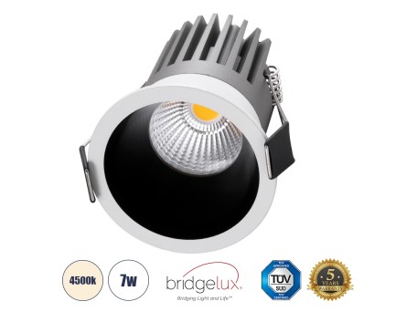 GLOBOSTAR® MICRO-B 60240 Χωνευτό Downlight Σποτ LED 7W 910lm 38° AC 220-240V IP20 Φυσικό Λευκό 4500K - Bridgelux COB Chip & TÜV SÜD Driver - Λευκό & Μαύρο Ματ - Μ6 x Π6 x Υ7.8cm / Q5cm - 5 Χρόνια Εγγύηση