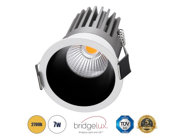 GLOBOSTAR® MICRO-B 60241 Χωνευτό Downlight Σποτ LED 7W 875lm 38° AC 220-240V IP20 Θερμό Λευκό 2700K - Bridgelux COB Chip & TÜV SÜD Driver - Λευκό & Μαύρο Ματ - Μ6 x Π6 x Υ7.8cm / Q5cm - 5 Χρόνια Εγγύηση