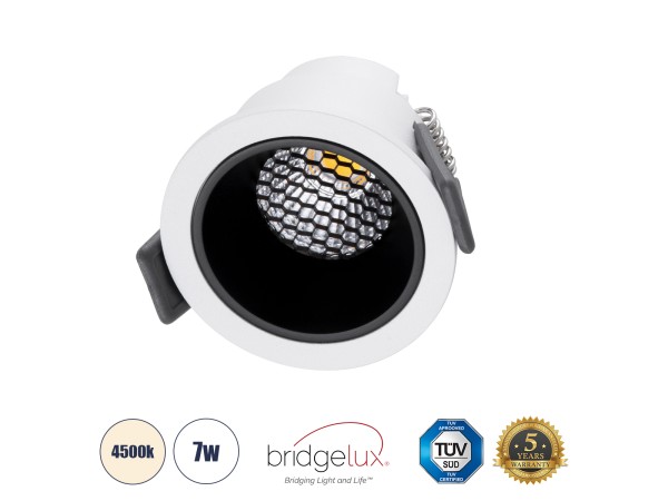 GLOBOSTAR® PLUTO-S 60246 Χωνευτό Downlight Σποτ με Honeycomb Anti Glare Reflector LED 7W 910lm 38° AC 220-240V IP20 Φυσικό Λευκό 4500K - Bridgelux COB Chip & TÜV SÜD Driver - Λευκό & Μαύρο Ματ - Μ6.4 x Π6.4 x Υ4.9cm / Q5.5cm - 5 Χρόνια Εγγύηση
