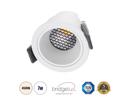 GLOBOSTAR® PLUTO-S 60248 Χωνευτό Downlight Σποτ με Honeycomb Anti Glare Reflector LED 7W 910lm 38° AC 220-240V IP20 Φυσικό Λευκό 4500K - Bridgelux COB Chip & TÜV SÜD Driver - Λευκό Ματ - Μ6.4 x Π6.4 x Υ4.9cm / Q5.5cm - 5 Χρόνια Εγγύηση