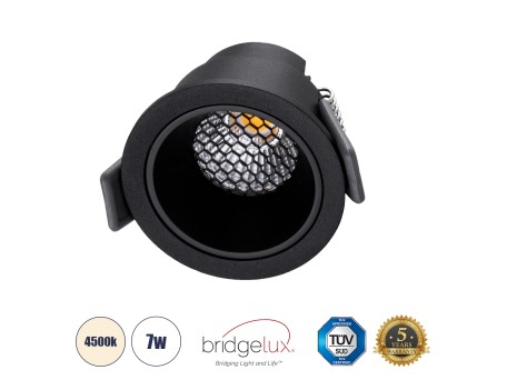 GLOBOSTAR® PLUTO-S 60250 Χωνευτό Downlight Σποτ με Honeycomb Anti Glare Reflector LED 7W 910lm 38° AC 220-240V IP20 Φυσικό Λευκό 4500K - Bridgelux COB Chip & TÜV SÜD Driver - Μαύρο Ματ - Μ6.4 x Π6.4 x Υ4.9cm / Q5.5cm - 5 Χρόνια Εγγύηση