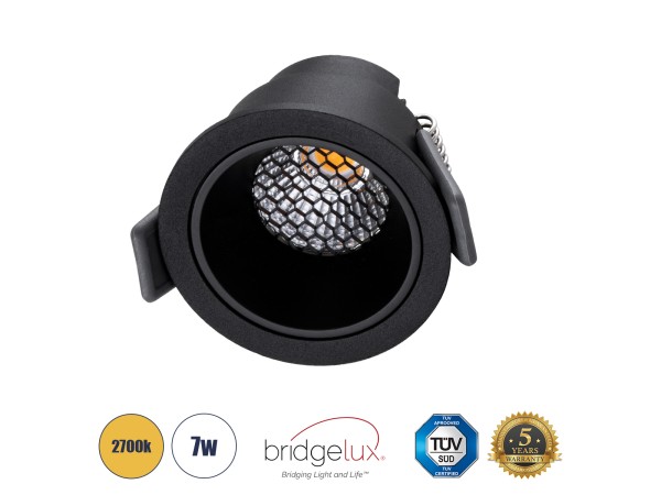 GLOBOSTAR® PLUTO-S 60251 Χωνευτό Downlight Σποτ με Honeycomb Anti Glare Reflector LED 7W 875lm 38° AC 220-240V IP20 Θερμό Λευκό 2700K - Bridgelux COB Chip & TÜV SÜD Driver - Μαύρο Ματ - Μ6.4 x Π6.4 x Υ4.9cm / Q5.5cm - 5 Χρόνια Εγγύηση