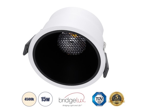 GLOBOSTAR® PLUTO-B 60258 Χωνευτό Downlight Σποτ με Honeycomb Anti Glare Reflector LED 15W 1950lm 38° AC 220-240V IP20 Φυσικό Λευκό 4500K - Bridgelux COB Chip & TÜV SÜD Driver - Λευκό & Μαύρο Ματ - Μ10.4 x Π10.4 x Υ6.5cm / Q9.5cm - 5 Χρόνια Εγγύηση