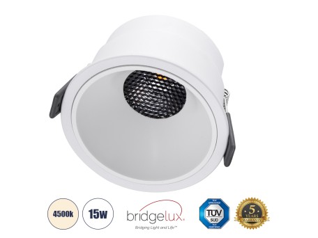 GLOBOSTAR® PLUTO-B 60260 Χωνευτό Downlight Σποτ με Honeycomb Anti Glare Reflector LED 15W 1950lm 38° AC 220-240V IP20 Φυσικό Λευκό 4500K - Bridgelux COB Chip & TÜV SÜD Driver - Λευκό Ματ - Μ10.4 x Π10.4 x Υ6.5cm / Q9.5cm - 5 Χρόνια Εγγύηση