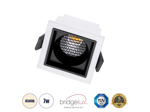 GLOBOSTAR® PLUTO-S 60264 Χωνευτό Downlight Σποτ με Honeycomb Anti Glare Reflector LED 7W 910lm 38° AC 220-240V IP20 Φυσικό Λευκό 4500K - Bridgelux COB Chip & TÜV SÜD Driver - Λευκό & Μαύρο Ματ - Μ6.4 x Π6.4 x Υ4.9cm / Q5.5 x 5.5cm x - 5 Χρόνια Εγγύηση
