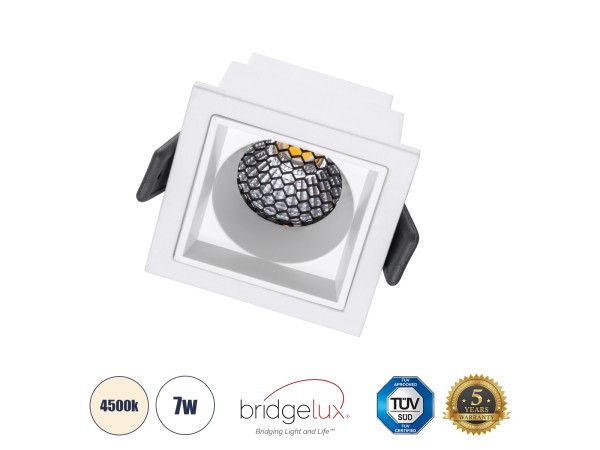 GLOBOSTAR® PLUTO-S 60266 Χωνευτό Downlight Σποτ με Honeycomb Anti Glare Reflector LED 7W 910lm 38° AC 220-240V IP20 Φυσικό Λευκό 4500K - Bridgelux COB Chip & TÜV SÜD Driver - Λευκό Ματ - Μ6.4 x Π6.4 x Υ4.9cm / Q5.5 x 5.5cm - 5 Χρόνια Εγγύηση