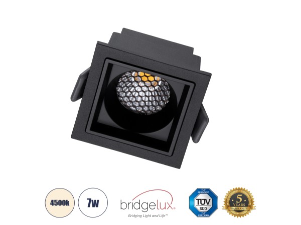 GLOBOSTAR® PLUTO-S 60268 Χωνευτό Downlight Σποτ με Honeycomb Anti Glare Reflector LED 7W 910lm 38° AC 220-240V IP20 Φυσικό Λευκό 4500K - Bridgelux COB Chip & TÜV SÜD Driver - Μαύρο Ματ - Μ6.4 x Π6.4 x Υ4.9cm / Q5.5 x 5.5cm - 5 Χρόνια Εγγύηση