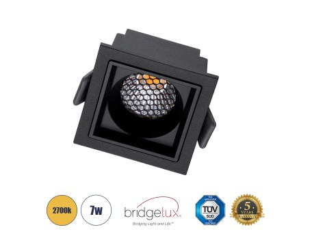 GLOBOSTAR® PLUTO-S 60269 Χωνευτό Downlight Σποτ με Honeycomb Anti Glare Reflector LED 7W 875lm 38° AC 220-240V IP20 Θερμό Λευκό 2700K - Bridgelux COB Chip & TÜV SÜD Driver - Μαύρο Ματ - Μ6.4 x Π6.4 x Υ4.9cm / Q5.5 x 5.5cm - 5 Χρόνια Εγγύηση