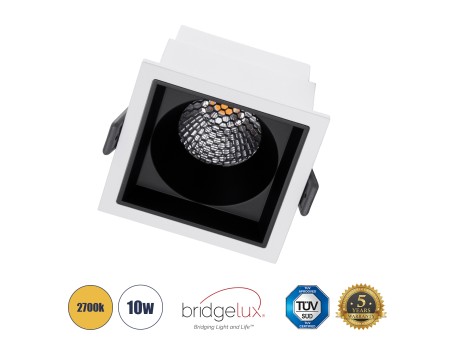 GLOBOSTAR® PLUTO-M 60271 Χωνευτό Downlight Σποτ με Honeycomb Anti Glare Reflector LED 10W 1250lm 38° AC 220-240V IP20 Θερμό Λευκό 2700K - Bridgelux COB Chip & TÜV SÜD Driver - Λευκό & Μαύρο Ματ - Μ8.4 x Π8.4 x Υ5.9cm / Q7.5 x 7.5cm - 5 Χρόνια Εγγύηση