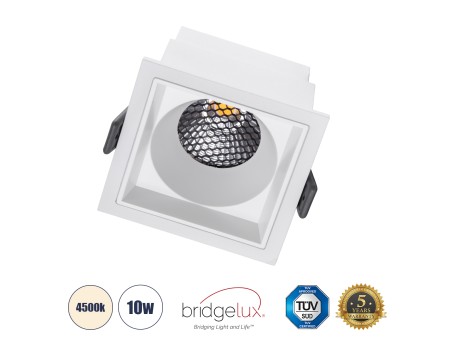 GLOBOSTAR® PLUTO-M 60272 Χωνευτό Downlight Σποτ με Honeycomb Anti Glare Reflector LED 10W 1300lm 38° AC 220-240V IP20 Φυσικό Λευκό 4500K - Bridgelux COB Chip & TÜV SÜD Driver - Λευκό Ματ - Μ8.4 x Π8.4 x Υ5.9cm / Q7.5 x 7.5cm - 5 Χρόνια Εγγύηση