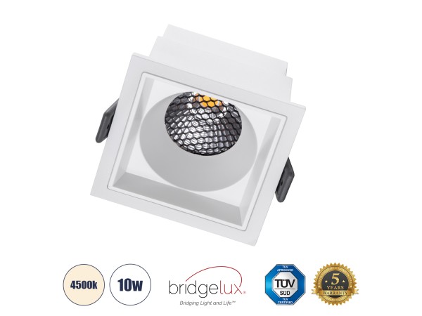 GLOBOSTAR® PLUTO-M 60272 Χωνευτό Downlight Σποτ με Honeycomb Anti Glare Reflector LED 10W 1300lm 38° AC 220-240V IP20 Φυσικό Λευκό 4500K - Bridgelux COB Chip & TÜV SÜD Driver - Λευκό Ματ - Μ8.4 x Π8.4 x Υ5.9cm / Q7.5 x 7.5cm - 5 Χρόνια Εγγύηση