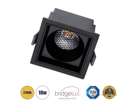 GLOBOSTAR® PLUTO-M 60275 Χωνευτό Downlight Σποτ με Honeycomb Anti Glare Reflector LED 10W 1250lm 38° AC 220-240V IP20 Θερμό Λευκό 2700K - Bridgelux COB Chip & TÜV SÜD Driver - Μαύρο Ματ - Μ8.4 x Π8.4 x Υ5.9cm / Q7.5 x 7.5cm - 5 Χρόνια Εγγύηση