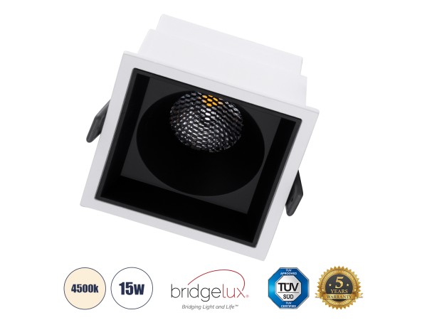 GLOBOSTAR® PLUTO-B 60276 Χωνευτό Downlight Σποτ με Honeycomb Anti Glare Reflector LED 15W 1950lm 38° AC 220-240V IP20 Φυσικό Λευκό 4500K - Bridgelux COB Chip & TÜV SÜD Driver - Λευκό & Μαύρο Ματ - Μ10.4 x Π10.4 x Υ6.5cm / Q9.5 x 9.5cm - 5 Χρόνια Εγγύηση