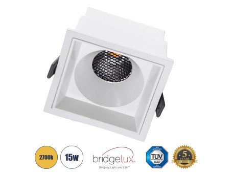 GLOBOSTAR® PLUTO-B 60279 Χωνευτό Downlight Σποτ με Honeycomb Anti Glare Reflector LED 15W 1875lm 38° AC 220-240V IP20 Θερμό Λευκό 2700K - Bridgelux COB Chip & TÜV SÜD Driver - Λευκό Ματ - Μ10.4 x Π10.4 x Υ6.5cm / Q9.5 x 9.5cm - 5 Χρόνια Εγγύηση