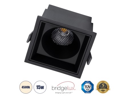 GLOBOSTAR® PLUTO-B 60280 Χωνευτό Downlight Σποτ με Honeycomb Anti Glare Reflector LED 15W 1950lm 38° AC 220-240V IP20 Φυσικό Λευκό 4500K - Bridgelux COB Chip & TÜV SÜD Driver - Μαύρο Ματ - Μ10.4 x Π10.4 x Υ6.5cm / Q9.5 x 9.5cm - 5 Χρόνια Εγγύηση