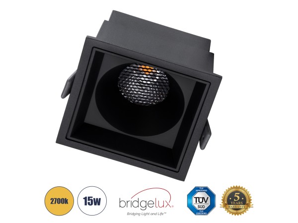 GLOBOSTAR® PLUTO-B 60281 Χωνευτό Downlight Σποτ με Honeycomb Anti Glare Reflector LED 15W 1875lm 38° AC 220-240V IP20 Θερμό Λευκό 2700K - Bridgelux COB Chip & TÜV SÜD Driver - Μαύρο Ματ - Μ10.4 x Π10.4 x Υ6.5cm / Q9.5 x 9.5cm - 5 Χρόνια Εγγύηση