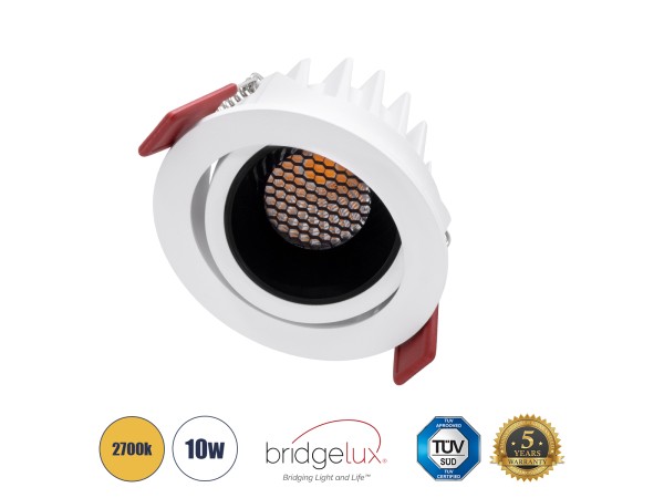 GLOBOSTAR® LEO-R 60283 Χωνευτό Κινούμενο Downlight Σποτ με Honeycomb Anti Glare Reflector LED 10W 1250lm 38° AC 220-240V IP20 Θερμό Λευκό 2700K - Bridgelux COB Chip & TÜV SÜD Driver - Λευκό & Μαύρο Ματ - Μ8.5 x Π8.5 x Υ6.6cm / Q7.5cm - 5 Χρόνια Εγγύηση