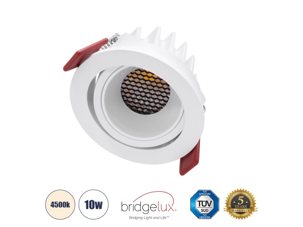 GLOBOSTAR® LEO-R 60284 Χωνευτό Κινούμενο Downlight Σποτ με Honeycomb Anti Glare Reflector LED 10W 1300lm 38° AC 220-240V IP20 Φυσικό Λευκό 4500K - Bridgelux COB Chip & TÜV SÜD Driver - Λευκό Ματ - Μ8.5 x Π8.5 x Υ6.6cm / Q7.5cm - 5 Χρόνια Εγγύηση