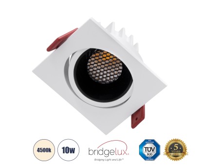GLOBOSTAR® LEO-SQ 60288 Χωνευτό Κινούμενο Downlight Σποτ με Honeycomb Anti Glare Reflector LED 10W 1300lm 38° AC 220-240V IP20 Φυσικό Λευκό 4500K - Bridgelux COB Chip & TÜV SÜD Driver - Λευκό & Μαύρο Ματ - Μ8.5 x Π8.5 x Υ6.6cm / Q7.5 x 7.5cm - 5 Χρόνια Εγ