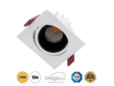GLOBOSTAR® LEO-SQ 60289 Χωνευτό Κινούμενο Downlight Σποτ με Honeycomb Anti Glare Reflector LED 10W 1250lm 38° AC 220-240V IP20 Θερμό Λευκό 2700K - Bridgelux COB Chip & TÜV SÜD Driver - Λευκό & Μαύρο Ματ - Μ8.5 x Π8.5 x Υ6.6cm / Q7.5 x 7.5cm - 5 Χρόνια Εγγ