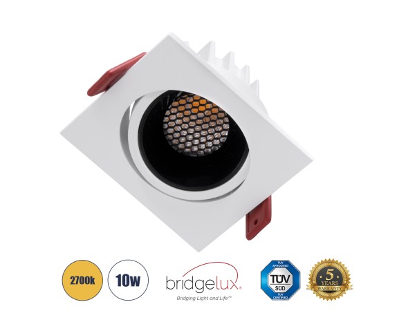 GLOBOSTAR® LEO-SQ 60289 Χωνευτό Κινούμενο Downlight Σποτ με Honeycomb Anti Glare Reflector LED 10W 1250lm 38° AC 220-240V IP20 Θερμό Λευκό 2700K - Bridgelux COB Chip & TÜV SÜD Driver - Λευκό & Μαύρο Ματ - Μ8.5 x Π8.5 x Υ6.6cm / Q7.5 x 7.5cm - 5 Χρόνια Εγγ