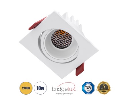 GLOBOSTAR® LEO-SQ 60291 Χωνευτό Κινούμενο Downlight Σποτ με Honeycomb Anti Glare Reflector LED 10W 1250lm 38° AC 220-240V IP20 Θερμό Λευκό 2700K - Bridgelux COB Chip & TÜV SÜD Driver - Λευκό Ματ - Μ8.5 x Π8.5 x Υ6.6cm / Q7.5 x 7.5cm - 5 Χρόνια Εγγύηση