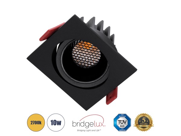 GLOBOSTAR® LEO-SQ 60293 Χωνευτό Κινούμενο Downlight Σποτ με Honeycomb Anti Glare Reflector LED 10W 1250lm 38° AC 220-240V IP20 Θερμό Λευκό 2700K - Bridgelux COB Chip & TÜV SÜD Driver - Μαύρο Ματ - Μ8.5 x Π8.5 x Υ6.6cm / Q7.5 x 7.5cm - 5 Χρόνια Εγγύηση
