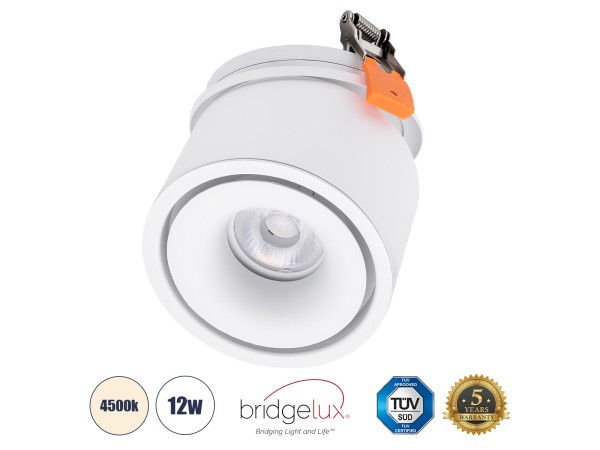 GLOBOSTAR® OMEGA-R 60294 Χωνευτό Κινούμενο Downlight Σποτ LED 12W 1560lm 36° AC 220-240V IP20 Φυσικό Λευκό 4500K - Bridgelux COB Chip & TÜV SÜD Driver - Λευκό Ματ - Μ10 x Π10 x Υ8.2cm / Q9cm - 5 Χρόνια Εγγύηση