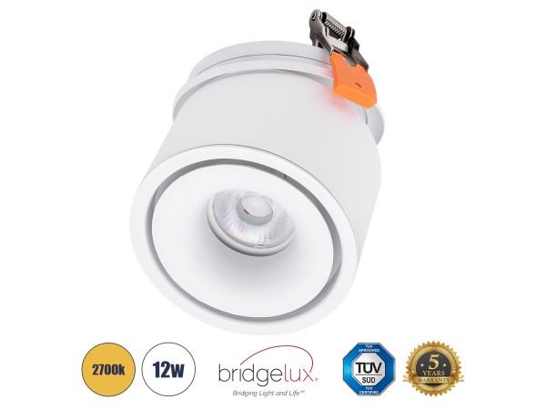 GLOBOSTAR® OMEGA-R 60295 Χωνευτό Κινούμενο Downlight Σποτ LED 12W 1500lm 36° AC 220-240V IP20 Θερμό Λευκό 2700K - Bridgelux COB Chip & TÜV SÜD Driver - Λευκό Ματ - Μ10 x Π10 x Υ8.2cm / Q9cm - 5 Χρόνια Εγγύηση