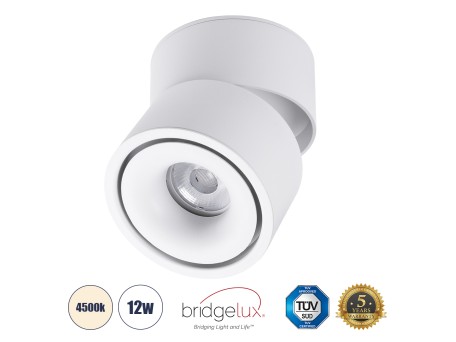 GLOBOSTAR® OMEGA-S 60298 Κινούμενο Downlight Σποτ LED 12W 1560lm 36° AC 220-240V IP20 Φυσικό Λευκό 4500K - Bridgelux COB Chip & TÜV SÜD Driver - Λευκό Ματ - Μ10 x Π10 x Υ10.5cm - 5 Χρόνια Εγγύηση