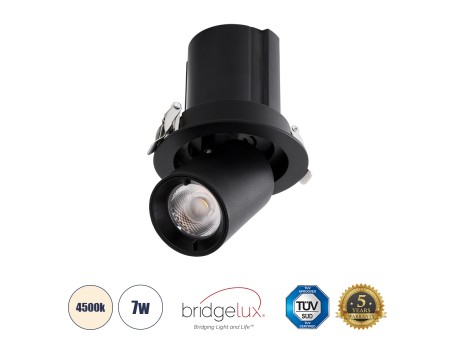 GLOBOSTAR® VIRGO-S 60304 Χωνευτό Κινούμενο Downlight Σποτ LED 7W 910lm 36° AC 220-240V IP20 Φυσικό Λευκό 4500K - Bridgelux COB Chip & TÜV SÜD Driver - Μαύρο Ματ - Μ9 x Π9 x Υ9cm / Q7.8cm - 5 Χρόνια Εγγύηση