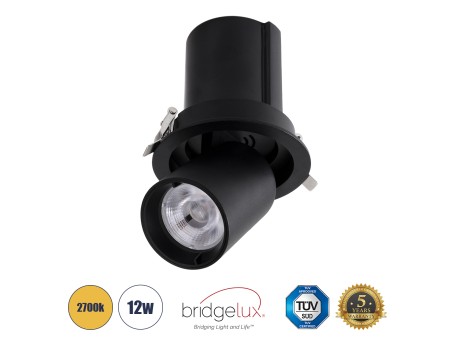 GLOBOSTAR® VIRGO-M 60309 Χωνευτό Κινούμενο Downlight Σποτ LED 12W 1500lm 36° AC 220-240V IP20 Θερμό Λευκό 2700K - Bridgelux COB Chip & TÜV SÜD Driver - Μαύρο Ματ - Μ11 x Π11 x Υ11.5cm / Q9.5cm - 5 Χρόνια Εγγύηση