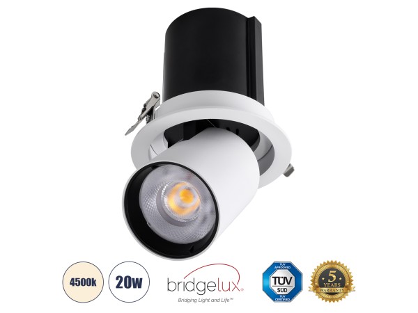 GLOBOSTAR® VIRGO-B 60310 Χωνευτό Κινούμενο Downlight Σποτ LED 20W 2600lm 36° AC 220-240V IP20 Φυσικό Λευκό 4500K - Bridgelux COB Chip & TÜV SÜD Driver - Λευκό & Μαύρο Ματ - Μ13.5 x Π13.5 x Υ14cm / Q11.5cm - 5 Χρόνια Εγγύηση