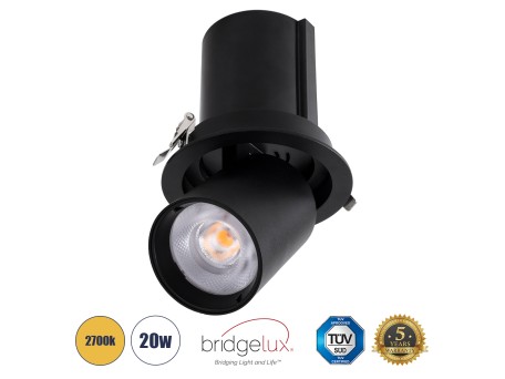 GLOBOSTAR® VIRGO-B 60313 Χωνευτό Κινούμενο Downlight Σποτ LED 20W 2500lm 36° AC 220-240V IP20 Θερμό Λευκό 2700K - Bridgelux COB Chip & TÜV SÜD Driver - Μαύρο Ματ - Μ13.5 x Π13.5 x Υ14cm / Q11.5cm - 5 Χρόνια Εγγύηση