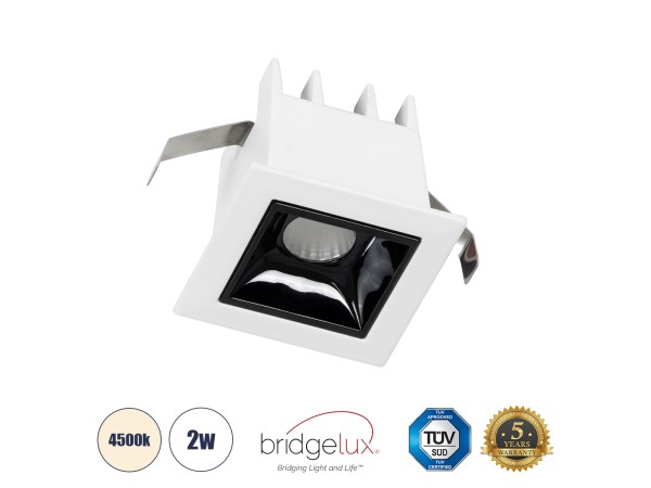 GLOBOSTAR® LUMINAR 60314 Χωνευτό Downlight Σποτ LED 2W 280lm 36° AC 220-240V IP20 Φυσικό Λευκό 4500K - Osram SMD Chip & TÜV SÜD Driver - Λευκό & Μαύρο Ματ - Μ4.3 x Π4.3 x Υ4.5cm / Q3.5 x 3.5cm - 5 Χρόνια Εγγύηση