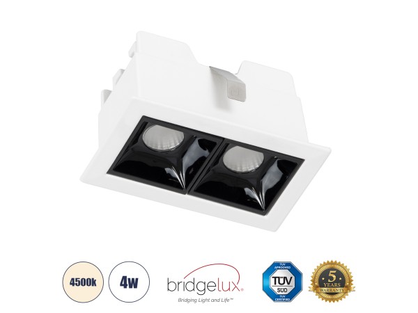 GLOBOSTAR® LUMINAR 60316 Χωνευτό Downlight Σποτ LED 4W 560lm 36° AC 220-240V IP20 Φυσικό Λευκό 4500K - Osram SMD Chip & TÜV SÜD Driver - Λευκό & Μαύρο Ματ - Μ7.5 x Π4.3 x Υ4.5cm / Q6.5 x 3.5cm - 5 Χρόνια Εγγύηση